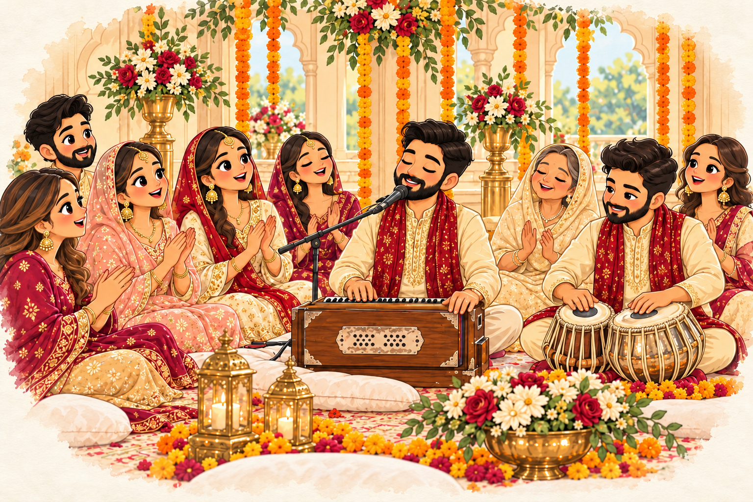 Cartoon illustration of Kirtan