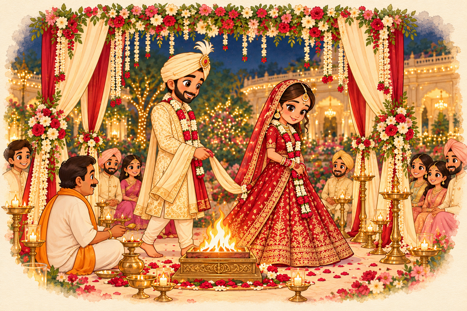 Cartoon illustration of Wedding Ceremony